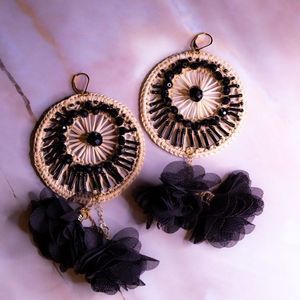 Bamboo straw raphia earrings statement large
